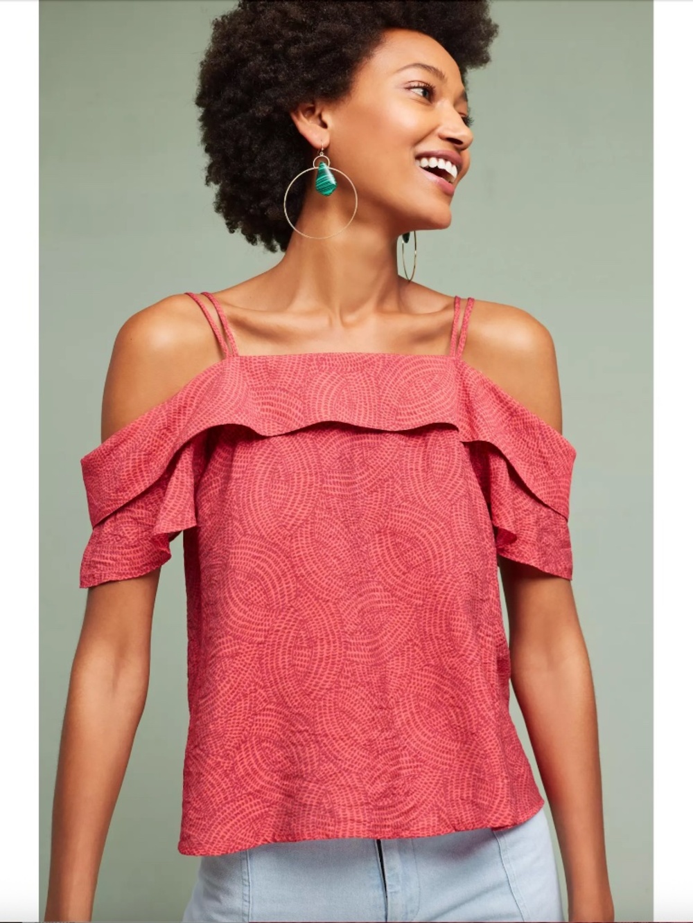 NWT Maeve by Anthropologie Mandalay Open-Shoulder Blouse Pink Red Large